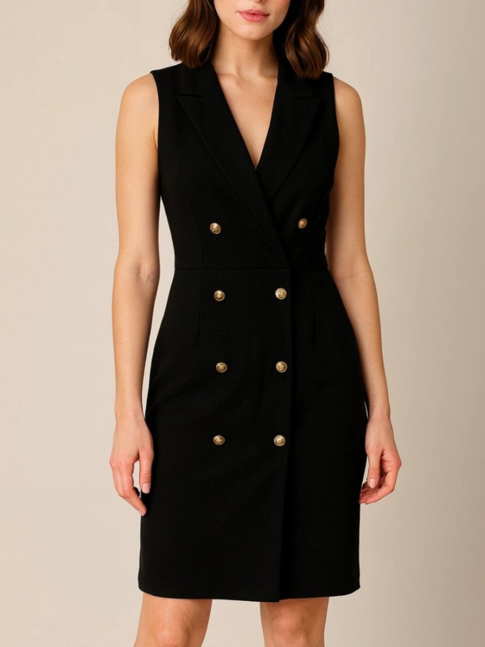 NWT Charlotte Russe Black Sleeveless Blazer Dress Gold Button Front Small